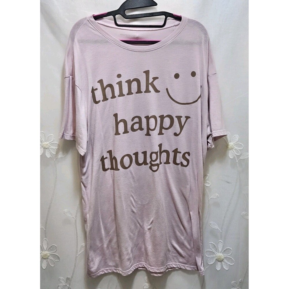 Grayson Social Sleepwear Women Medium Pink Shirt Loungewear Happy Thoughts Smile